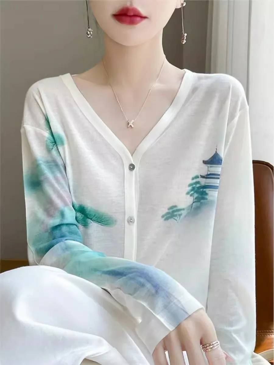 Ultra Soft Soluble Lyocell Knitted Sun Protection Open Cardigan Women's Printed Fashionable Thin Outerwear
Ultra Soft Soluble Lyocell Knitted Sun Protection Open Cardigan Women's Printed Fashionable Thin Outerwear