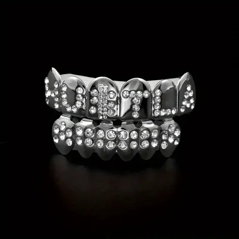 Men&Women Hip Hop Gold Color Plated Mouth Grillz Set CZ Rhinestone Top & 6 teeth Bottom set Silver grills
Men&Women Hip Hop Gold Color Plated Mouth Grillz Set CZ Rhinestone Top & 6 teeth Bottom set Silver grills