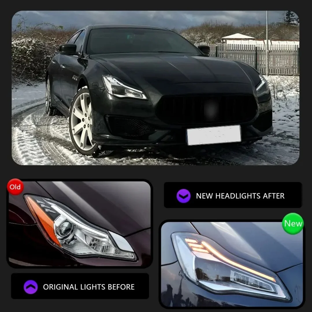 Для Maserati Quattroporte Фара 2013-2017 Обновление 2023, стиль светодиодных передних фонарей DRL, указатель поворота
Для Maserati Quattroporte Фара 2013-2017 Обновление 2023, стиль светодиодных передних фонарей DRL, указатель поворота