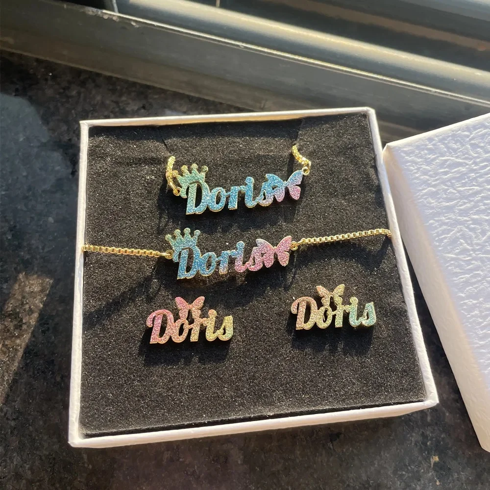 LeeChee Glitter Crown Butterfly Set Custom Name Necklace Bracelet Earstuds Stainless Steel Jewelry Set
LeeChee Glitter Crown Butterfly Set Custom Name Necklace Bracelet Earstuds Stainless Steel Jewelry Set
