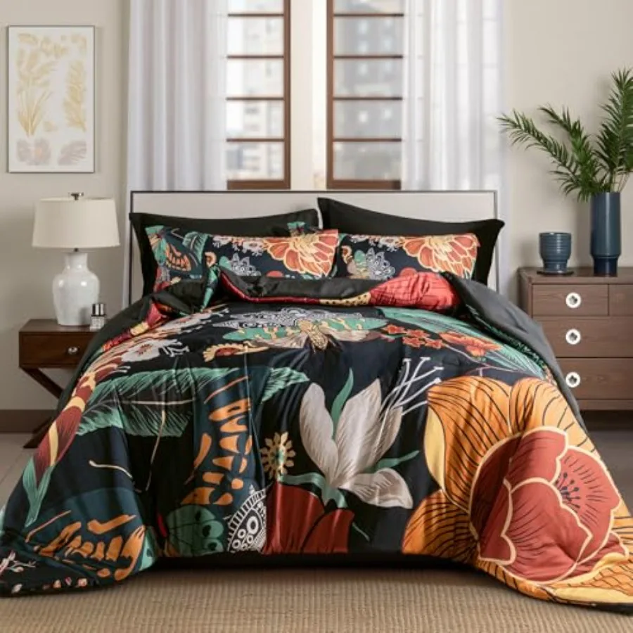 Black Boho Floral Comforter Set - 3 Pcs Vintage Farmhouse Bedding Comforter Sets for All Season Soft Lightweight Mid Century Mo
Black Boho Floral Comforter Set - 3 Pcs Vintage Farmhouse Bedding Comforter Sets for All Season Soft Lightweight Mid Century Mo