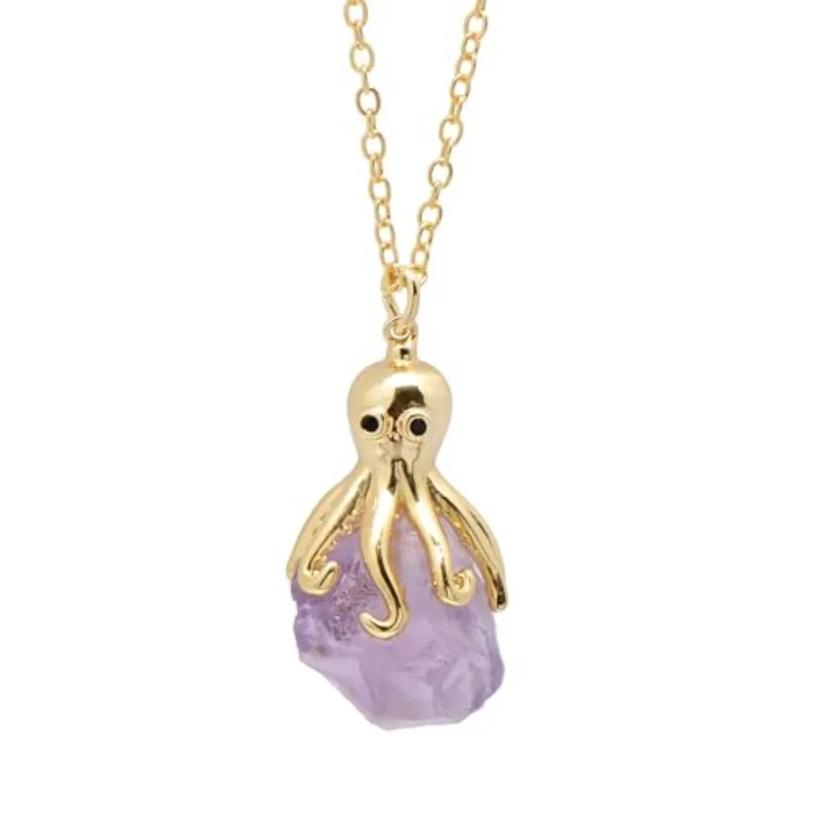 Natural Rough Amethyst Crystal Cute Octopus Pendant Necklace for Women
Natural Rough Amethyst Crystal Cute Octopus Pendant Necklace for Women