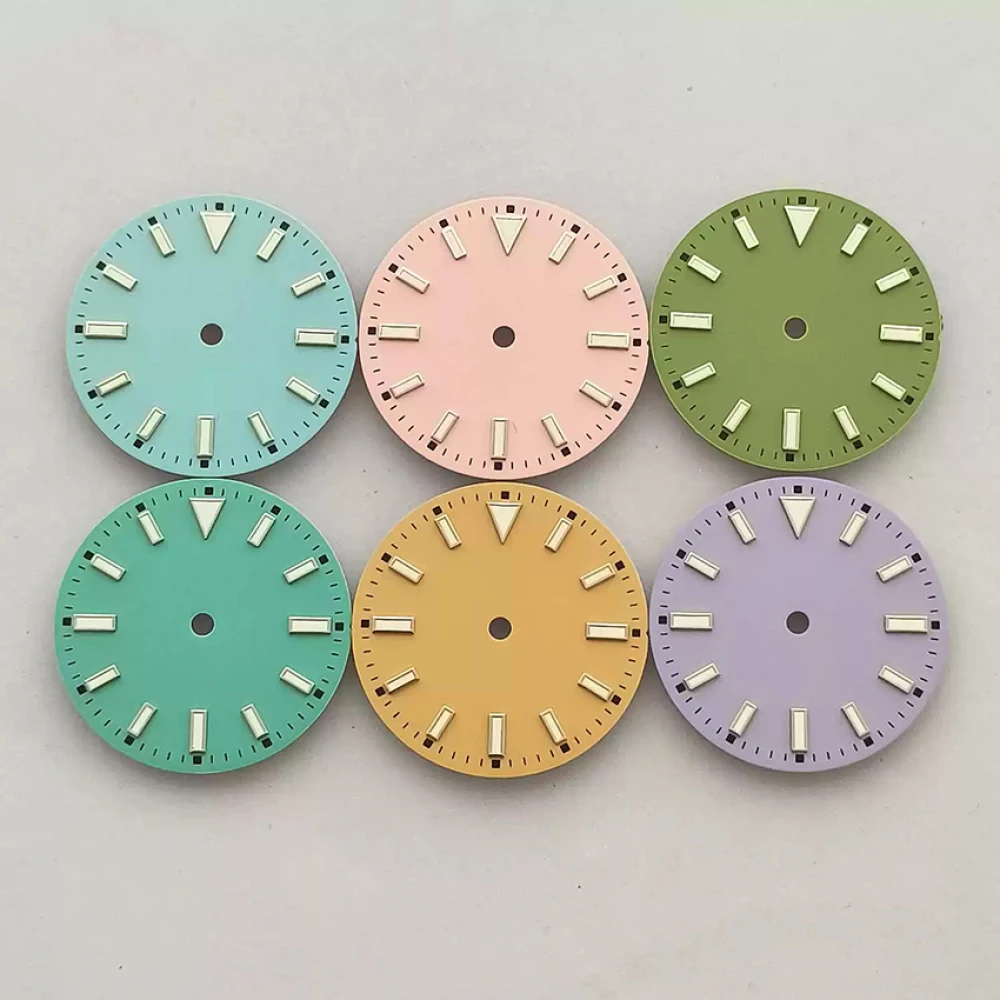 Зеленый светящийся циферблат часов 28,5 мм, скобы, метки времени для NH35/NH36/4R/7S/8215, аксессуары для часов с механизмом
Зеленый светящийся циферблат часов 28,5 мм, скобы, метки времени для NH35/NH36/4R/7S/8215, аксессуары для часов с механизмом