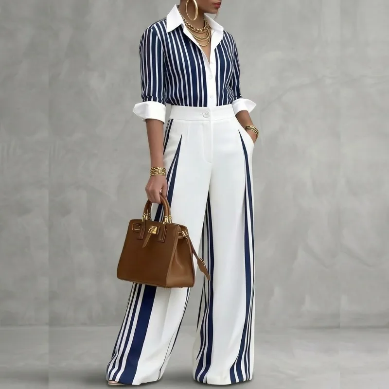 UOOZEE 2026 New Fashion Striped 2 Piece Sets For Women Office Business Long Sleeves Lapel Blouses & High Waisted Wide Leg Pants
UOOZEE 2026 New Fashion Striped 2 Piece Sets For Women Office Business Long Sleeves Lapel Blouses & High Waisted Wide Leg Pants