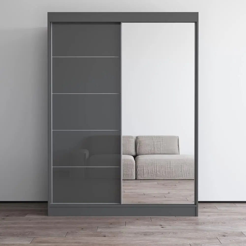 Gray 80H x 59W x 26D 2D Wardrobe with Mirror - Spacious Storage, Shelves, Hanging Space
Gray 80H x 59W x 26D 2D Wardrobe with Mirror - Spacious Storage, Shelves, Hanging Space