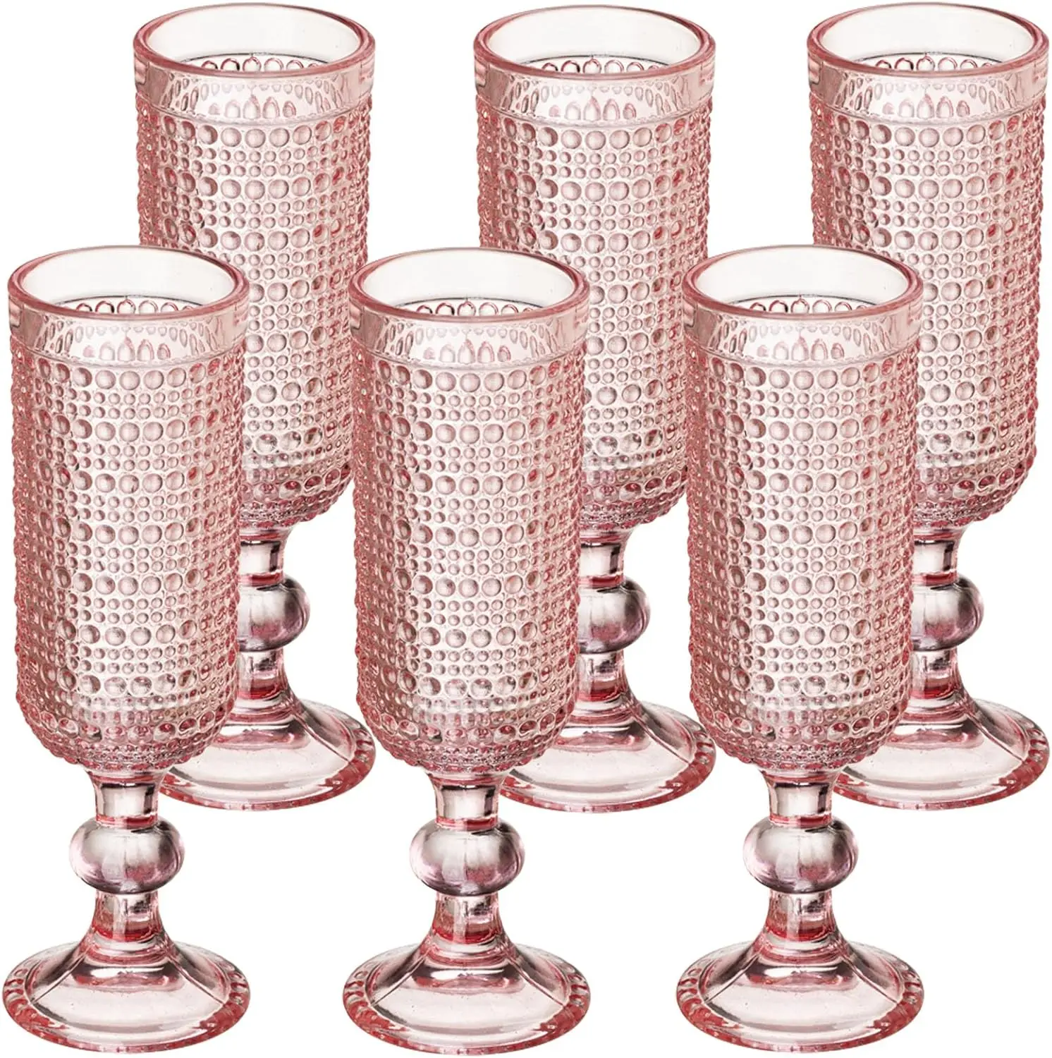 6 Pcs Pink Champagne Flutes, Vintage Hobnail Beaded Colored Glass for Wedding, Party, Bar
6 Pcs Pink Champagne Flutes, Vintage Hobnail Beaded Colored Glass for Wedding, Party, Bar