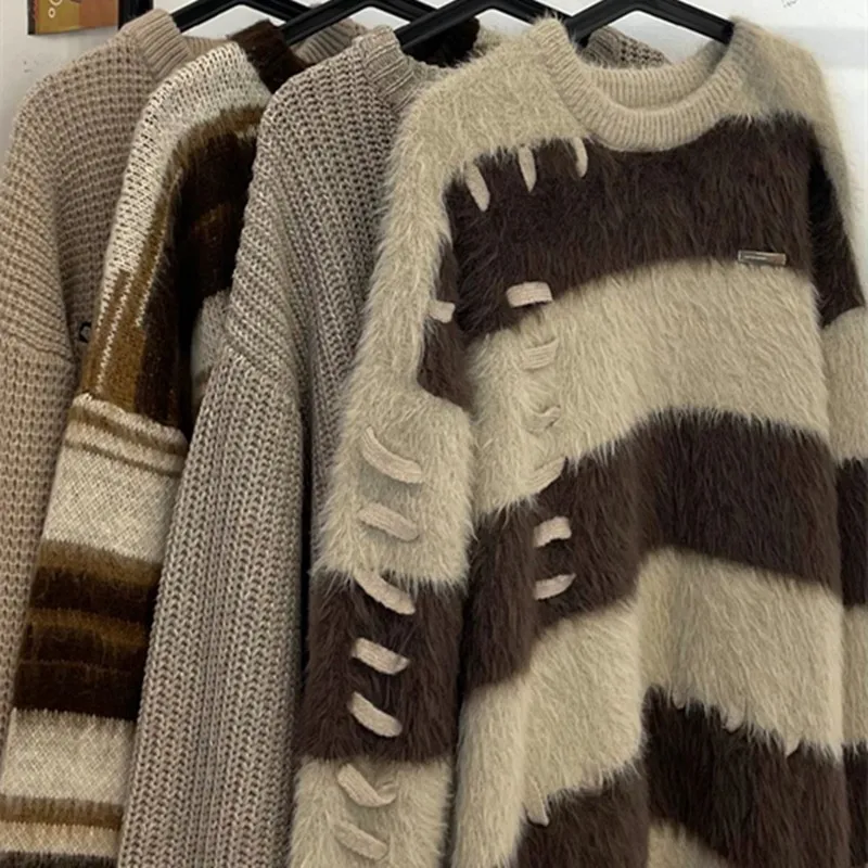 Knitted Pullover Sweater Women Striped Jumper Color Block Long Sleeve Loose Fit Thick Slight Stretch Elegant Casual 2025 Autumn
Knitted Pullover Sweater Women Striped Jumper Color Block Long Sleeve Loose Fit Thick Slight Stretch Elegant Casual 2025 Autumn