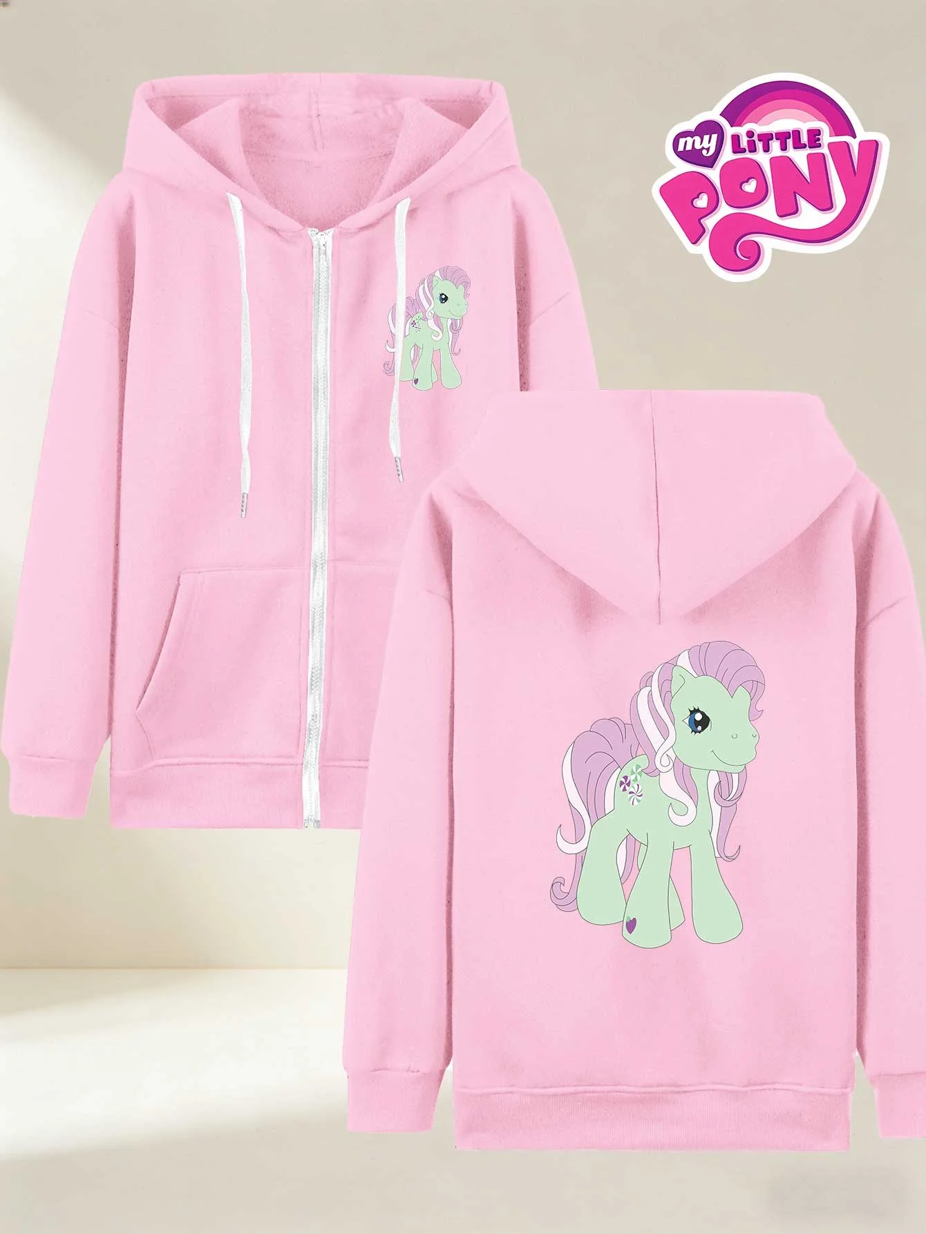 Autumn/Winter Women's Hooded Sweatshirt, My Little Pony Collaboration, "My Little Pony" Green Pony with Pink Curly Hair Candy
Autumn/Winter Women's Hooded Sweatshirt, My Little Pony Collaboration, "My Little Pony" Green Pony with Pink Curly Hair Candy