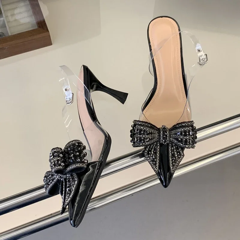 Women's Pointed Toe Rhinestone Bow Transparent PVC Flared Heel Slingback Pumps Elegant Party Footwear Drop Shippin Sandals Girls
Women's Pointed Toe Rhinestone Bow Transparent PVC Flared Heel Slingback Pumps Elegant Party Footwear Drop Shippin Sandals Girls