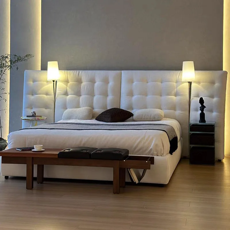 Angel bed cotton and linen chenille fabric bed designer high backrest bedroom with light widescreen bed
Angel bed cotton and linen chenille fabric bed designer high backrest bedroom with light widescreen bed