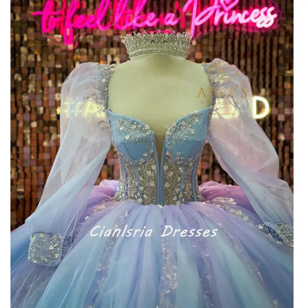Light Blue Long Puff Sleeve Illusion Corset Quinceanera Dress Ball Gown Floral Appliques Lace Sweet 16 Vestido De XV Anos
Light Blue Long Puff Sleeve Illusion Corset Quinceanera Dress Ball Gown Floral Appliques Lace Sweet 16 Vestido De XV Anos