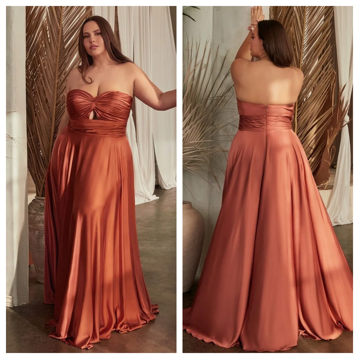 Plus-Size Women Terracotta Satin Strapless Maxi Dress Ruched Bust Keyhole Formal Gown For Wedding Guest Prom Evening Party
Plus-Size Women Terracotta Satin Strapless Maxi Dress Ruched Bust Keyhole Formal Gown For Wedding Guest Prom Evening Party