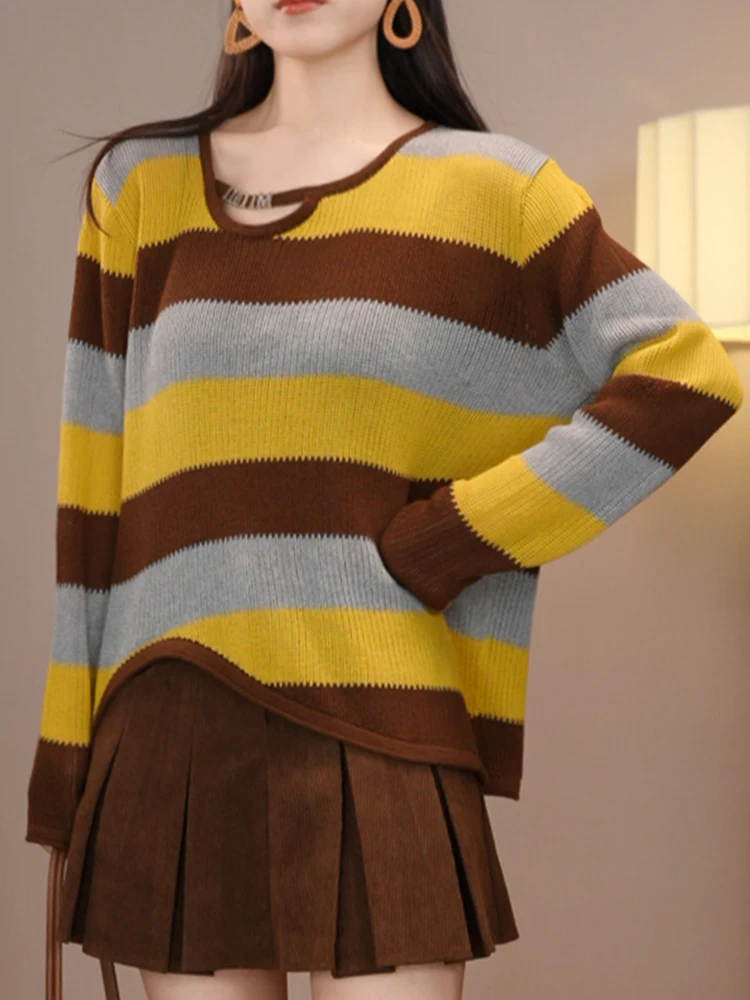 Женский трикотажный джемпер с V-образным вырезом и полосками, свободный крой, длинный рукав, повседневный, осенний, новая модная коллекция, элегантный, антивозрастной топ
Женский трикотажный джемпер с V-образным вырезом и полосками, свободный крой, длинный рукав, повседневный, осенний, новая модная коллекция, элегантный, антивозрастной топ