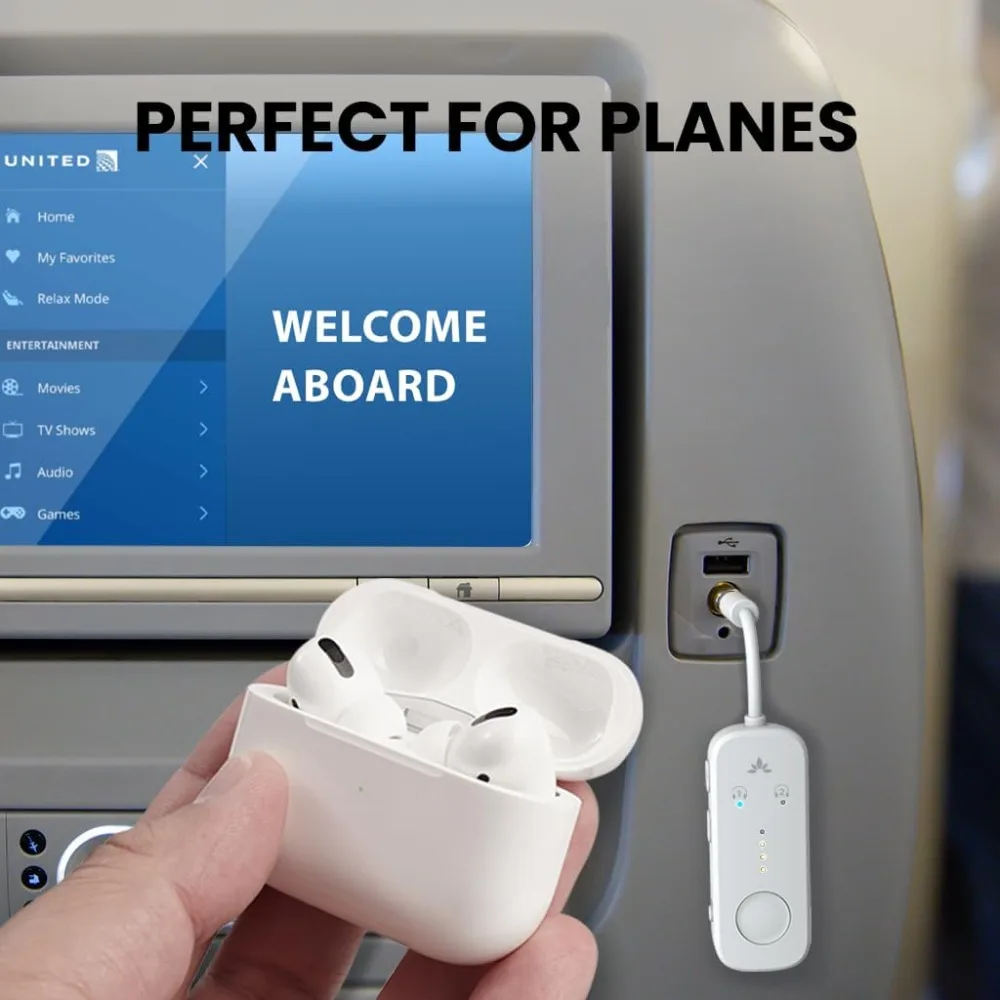 Wireless Bluetooth 5.0 Audio Transmitter for Airplanes, Dual Headphone Support, aptX HD, 25-Hour Battery
Wireless Bluetooth 5.0 Audio Transmitter for Airplanes, Dual Headphone Support, aptX HD, 25-Hour Battery