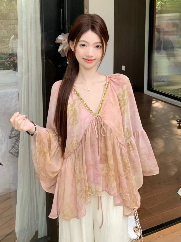 Korean Style V-Neck Pink Shirt Women's Summer Design Unique Asymmetrical Beautiful Top Loose Fit Bell Sleeve Office Wear
Korean Style V-Neck Pink Shirt Women's Summer Design Unique Asymmetrical Beautiful Top Loose Fit Bell Sleeve Office Wear