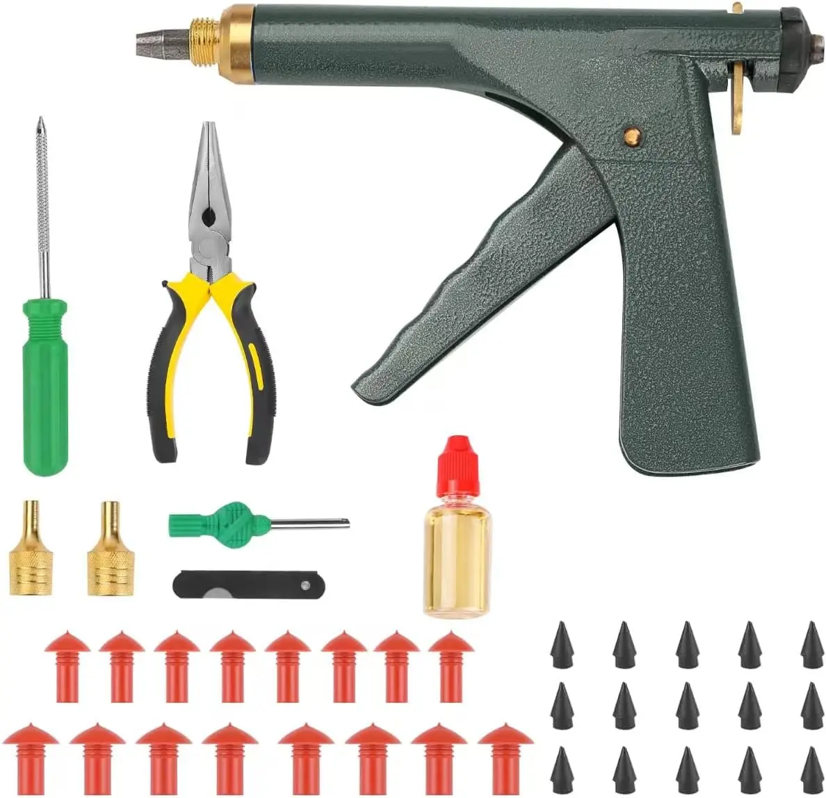 Tubeless Tire Gun Puncture Repair Kit with 16 Green Mushroom Plugs for Cars, Motorcycles, ATV, Trucks & Tractors
Tubeless Tire Gun Puncture Repair Kit with 16 Green Mushroom Plugs for Cars, Motorcycles, ATV, Trucks & Tractors