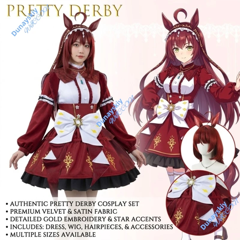 Pretty Derby Red Desire Cosplay Costume Women Wine Red Rabbit Ear Dress with Lace Hairband Blue Crystal Pendant Anime Game Role
Pretty Derby Red Desire Cosplay Costume Women Wine Red Rabbit Ear Dress with Lace Hairband Blue Crystal Pendant Anime Game Role