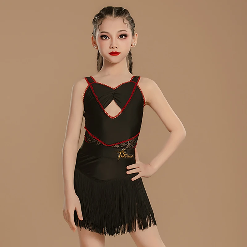 Black Latin Dance Costumes Kids Girls Sleeveless Backless Lace Bodysuit Tassels Skirts Ballroom Dancewear Children Training Set
Black Latin Dance Costumes Kids Girls Sleeveless Backless Lace Bodysuit Tassels Skirts Ballroom Dancewear Children Training Set