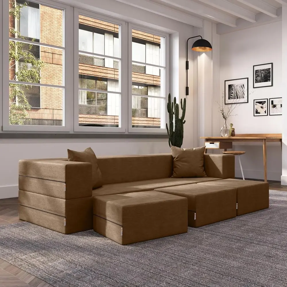 Convertible Sleeper Sofa with Ottomans, California King Size, Textured Microvelvet - Toee
Convertible Sleeper Sofa with Ottomans, California King Size, Textured Microvelvet - Toee