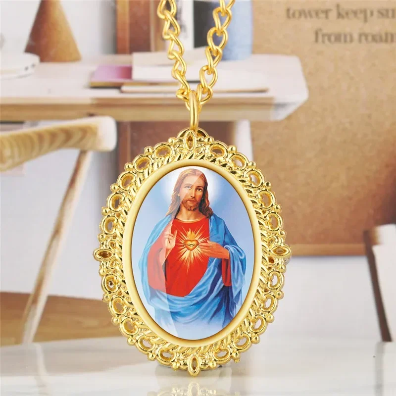 Classic Yellow Golden Jesus Design Oval Shape Unisex Pendant Quartz Pocket Watch Full Hunter Clock with Sweater Necklace Chain
Classic Yellow Golden Jesus Design Oval Shape Unisex Pendant Quartz Pocket Watch Full Hunter Clock with Sweater Necklace Chain
