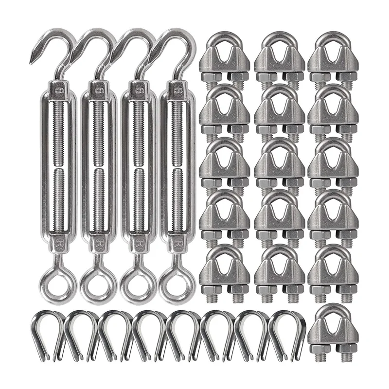 AC23-4-Pcs Turnbuckle/Tension(Eye&Hook, M6) 16-Pcs 1/8 Inch Wire Rope Cable Clip/Clamp(M3), 8-Pcs Thimble(M3) Kit
AC23-4-Pcs Turnbuckle/Tension(Eye&Hook, M6) 16-Pcs 1/8 Inch Wire Rope Cable Clip/Clamp(M3), 8-Pcs Thimble(M3) Kit