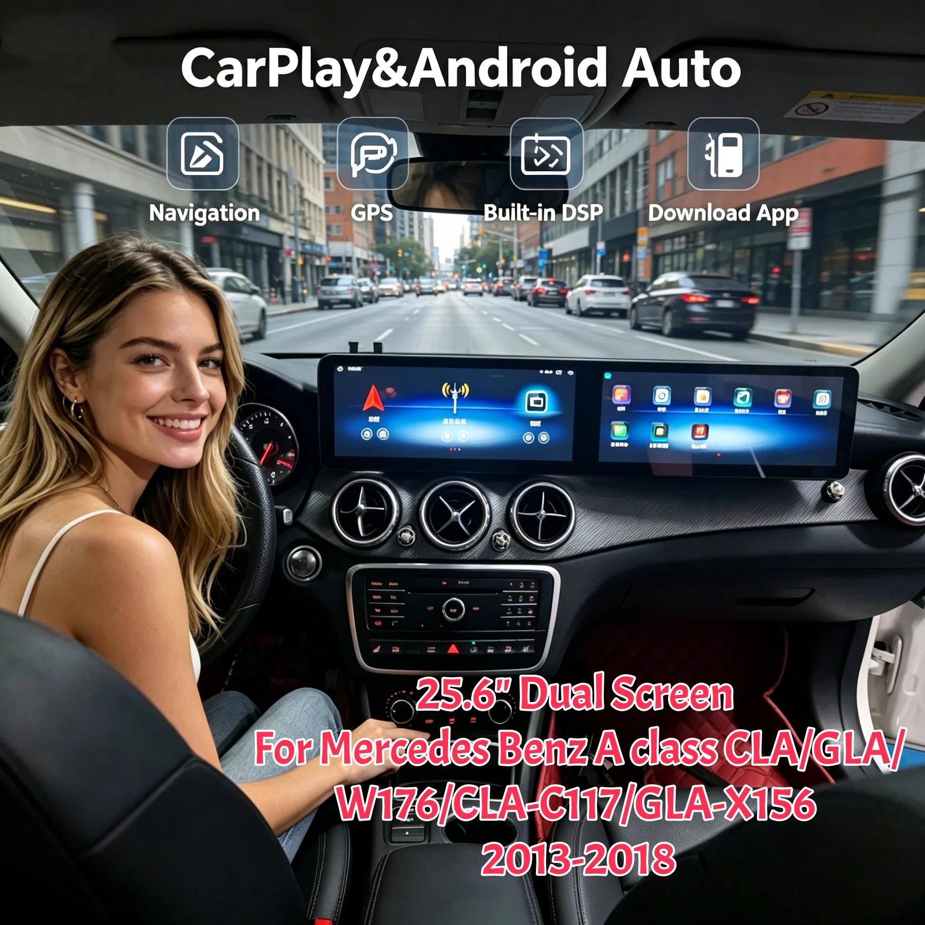25.6 Inch Dual Screen CarPlay Android For Mercedes Benz Aclass W176 CLA-C117 GLA-X156 2013-2018 GPS Navigation Multimedia Player
25.6 Inch Dual Screen CarPlay Android For Mercedes Benz Aclass W176 CLA-C117 GLA-X156 2013-2018 GPS Navigation Multimedia Player