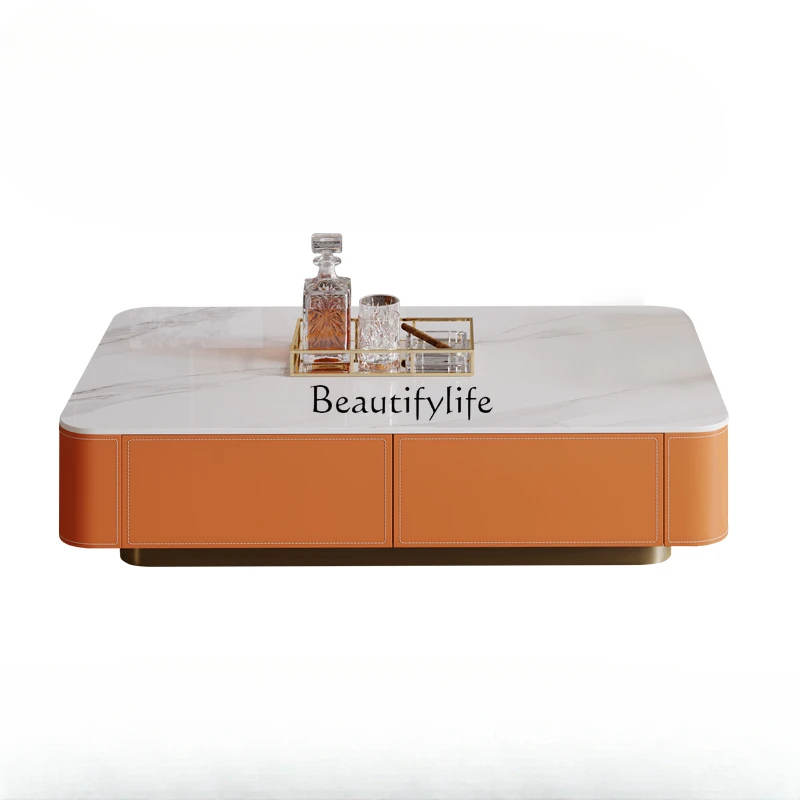 Light luxury saddle leather modern home living room small apartment rock slab rectangular coffee table
Light luxury saddle leather modern home living room small apartment rock slab rectangular coffee table