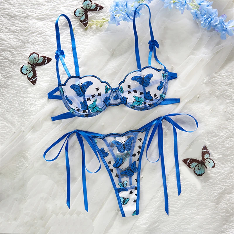 Sexy Lingerie Blue Butterfly Embroidery Women's Underwear Fantasy Bra Set Bandage See Through Erotic Lingerie Tulle Underwear
Sexy Lingerie Blue Butterfly Embroidery Women's Underwear Fantasy Bra Set Bandage See Through Erotic Lingerie Tulle Underwear