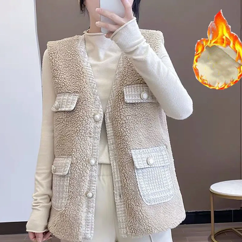2023 Women Lamb Plush Short Vest Jacket Winter Spliced Elegant Fashion Korean Thicken Coat Office Lady Warm Sleeveless Jacket
2023 Women Lamb Plush Short Vest Jacket Winter Spliced Elegant Fashion Korean Thicken Coat Office Lady Warm Sleeveless Jacket
