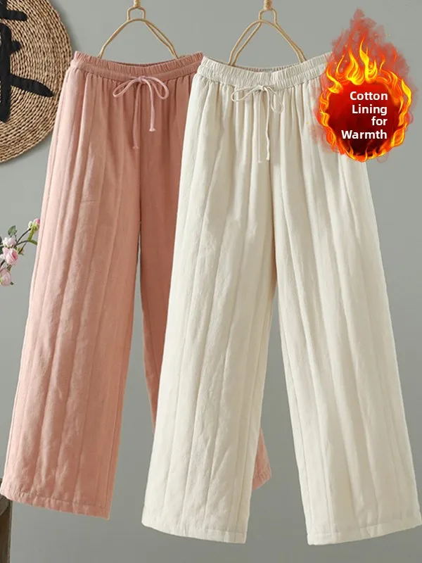 Warm Cotton Linen Striped Quilted Elastic Waist Wide Leg Casual Pants for plus Size Women High Waist Straight Cut Autumn Winter
Warm Cotton Linen Striped Quilted Elastic Waist Wide Leg Casual Pants for plus Size Women High Waist Straight Cut Autumn Winter