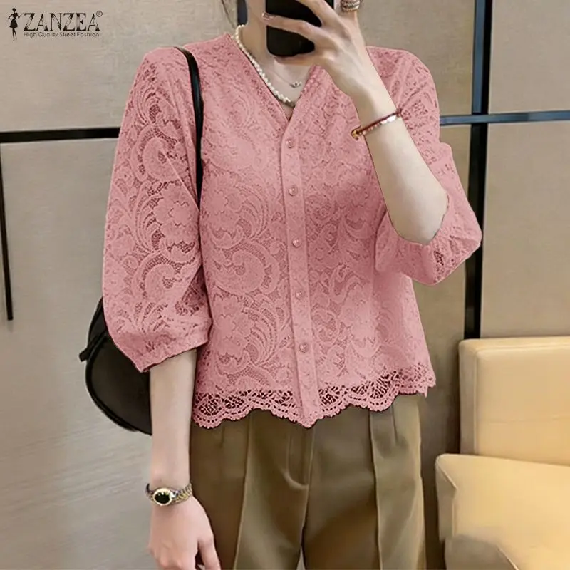 2026 Summer Lace Patchwork Blouse ZANZEA Stylish Women V Neck 3/4 Sleeve Holiday Tops Elegant Work Shirt Solid Hollow Out Blusas
2026 Summer Lace Patchwork Blouse ZANZEA Stylish Women V Neck 3/4 Sleeve Holiday Tops Elegant Work Shirt Solid Hollow Out Blusas
