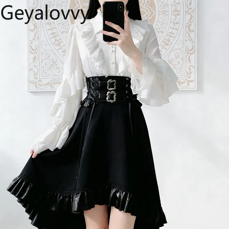 Японская юбка в стиле лолита-готика с высокой талией для женщин, универсальная черная асимметричная юбка А-силуэта для милых девушек
Японская юбка в стиле лолита-готика с высокой талией для женщин, универсальная черная асимметричная юбка А-силуэта для милых девушек