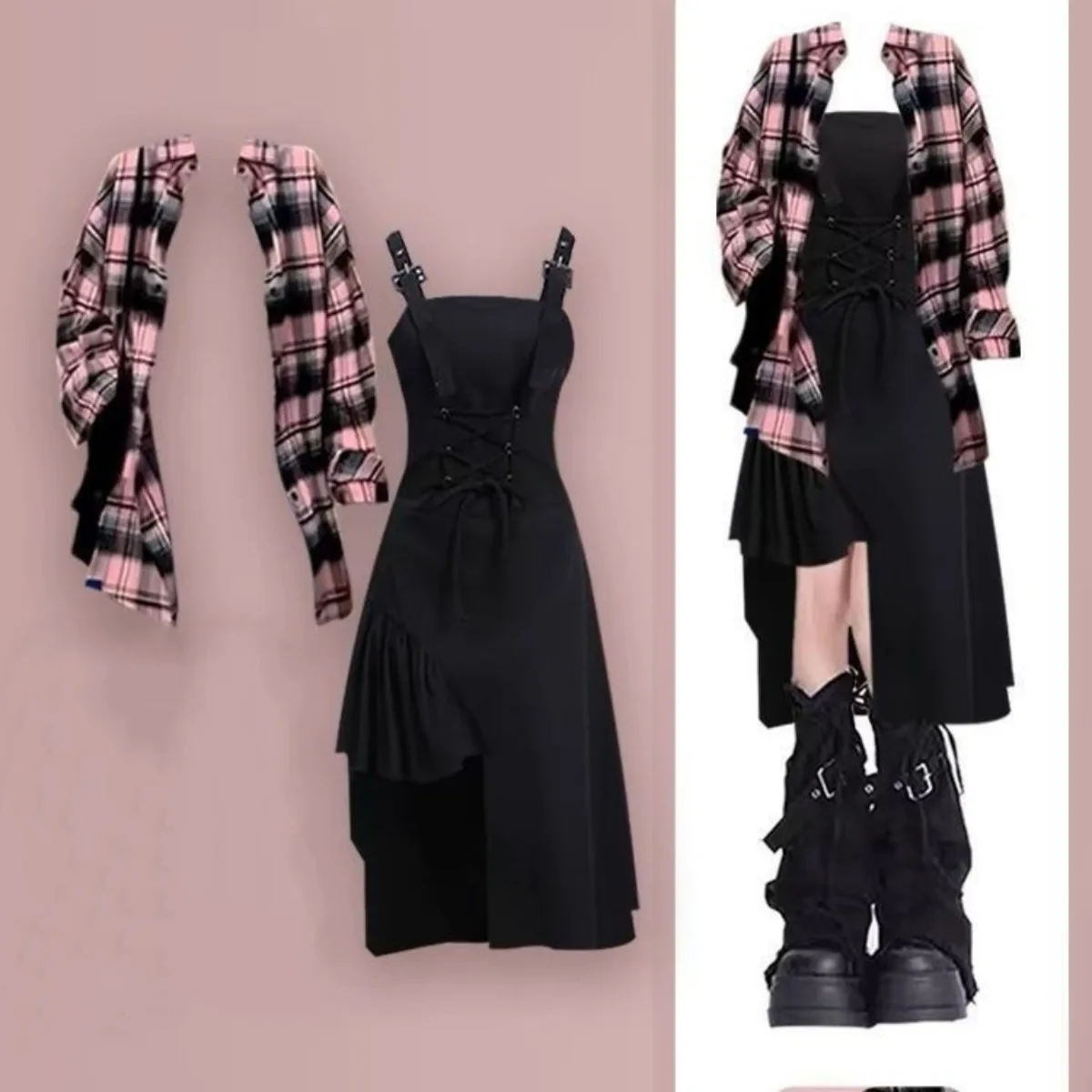 Women's Spring Autumn Cool Plaid Shirts Asymmetrical Black Dress 1 or Two Piece Suits 2025 Lady Fashion Blouse Sling Dresses Set
Women's Spring Autumn Cool Plaid Shirts Asymmetrical Black Dress 1 or Two Piece Suits 2025 Lady Fashion Blouse Sling Dresses Set