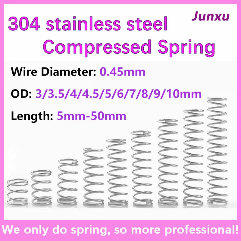 20pcs/Lot 0.45mm Stainless Steel Micro Small Compression Spring OD 3/3.5/4/4.5/5/6/7/8/9/10mm Length 5mm to 50mm
20pcs/Lot 0.45mm Stainless Steel Micro Small Compression Spring OD 3/3.5/4/4.5/5/6/7/8/9/10mm Length 5mm to 50mm