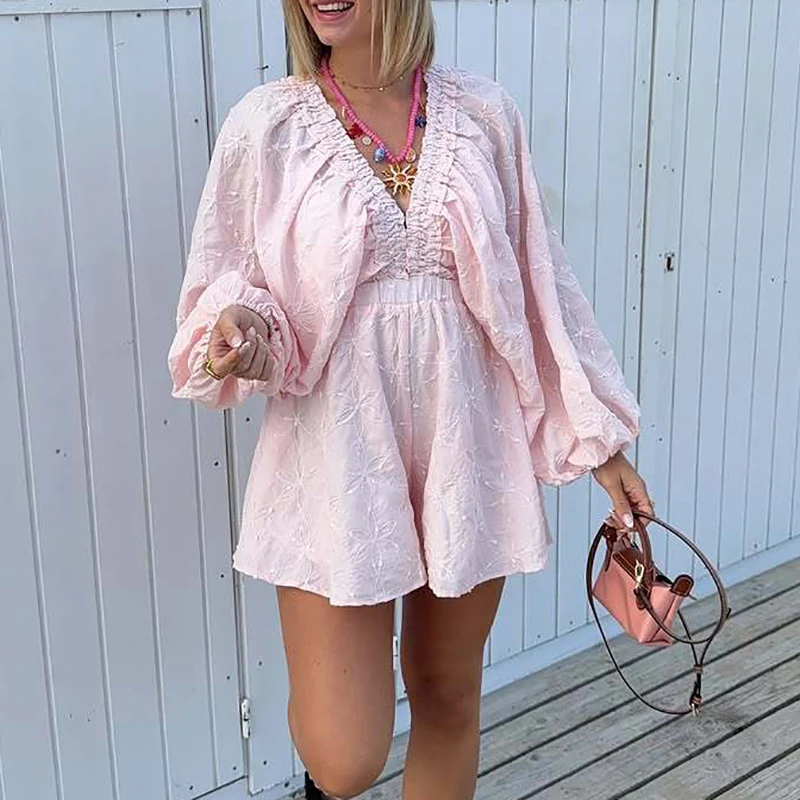 Women's Casual Long Sleeve Solid Party Playsuit Summer Fashion Hight Waist Loose Rompers Spring Sexy Deep V-neck Short Jumpsuit
Women's Casual Long Sleeve Solid Party Playsuit Summer Fashion Hight Waist Loose Rompers Spring Sexy Deep V-neck Short Jumpsuit