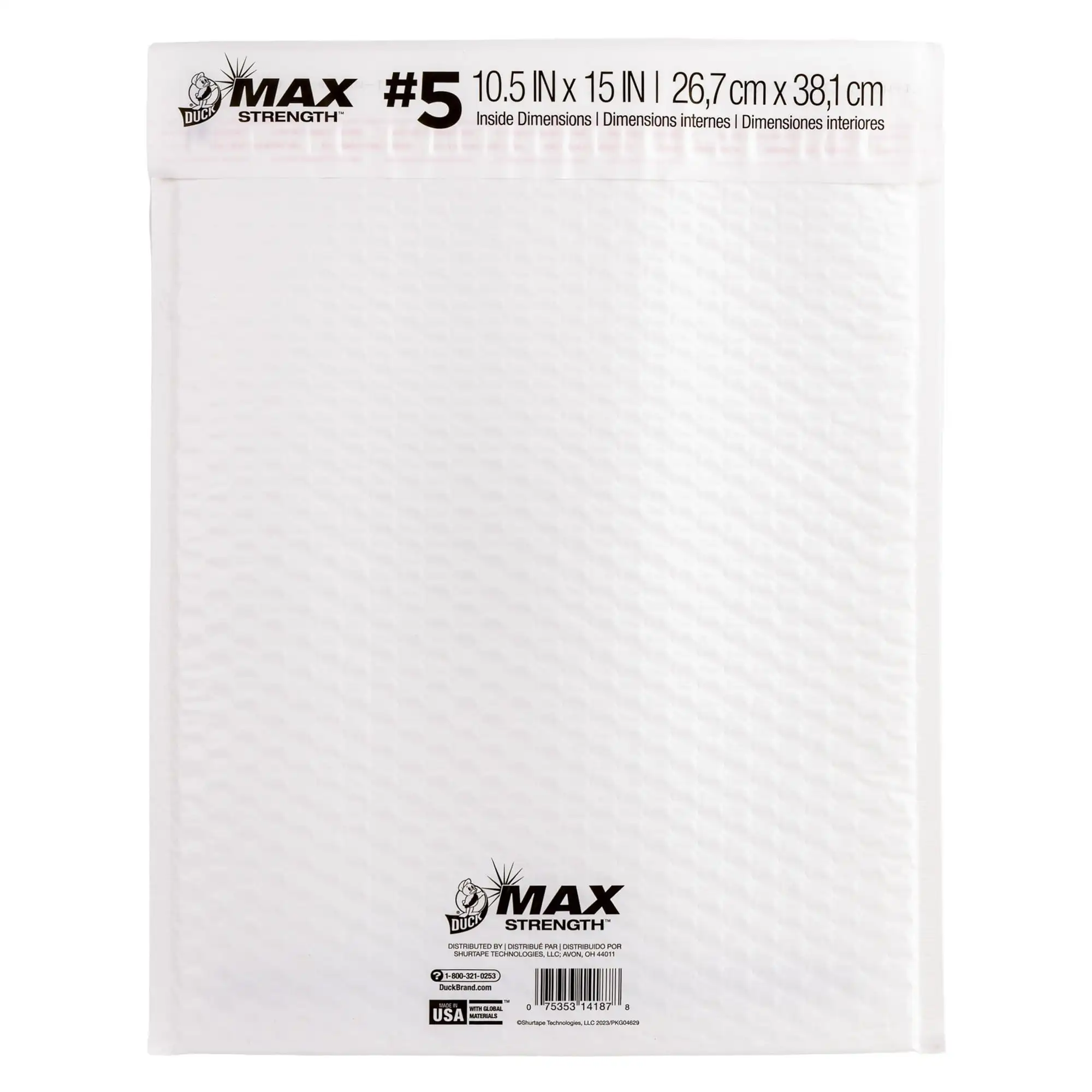 Duck Max Strength Self-Sealing Poly Bubble Mailer #5, 10.5" x 15", Solid White, 8 Pack
Duck Max Strength Self-Sealing Poly Bubble Mailer #5, 10.5" x 15", Solid White, 8 Pack