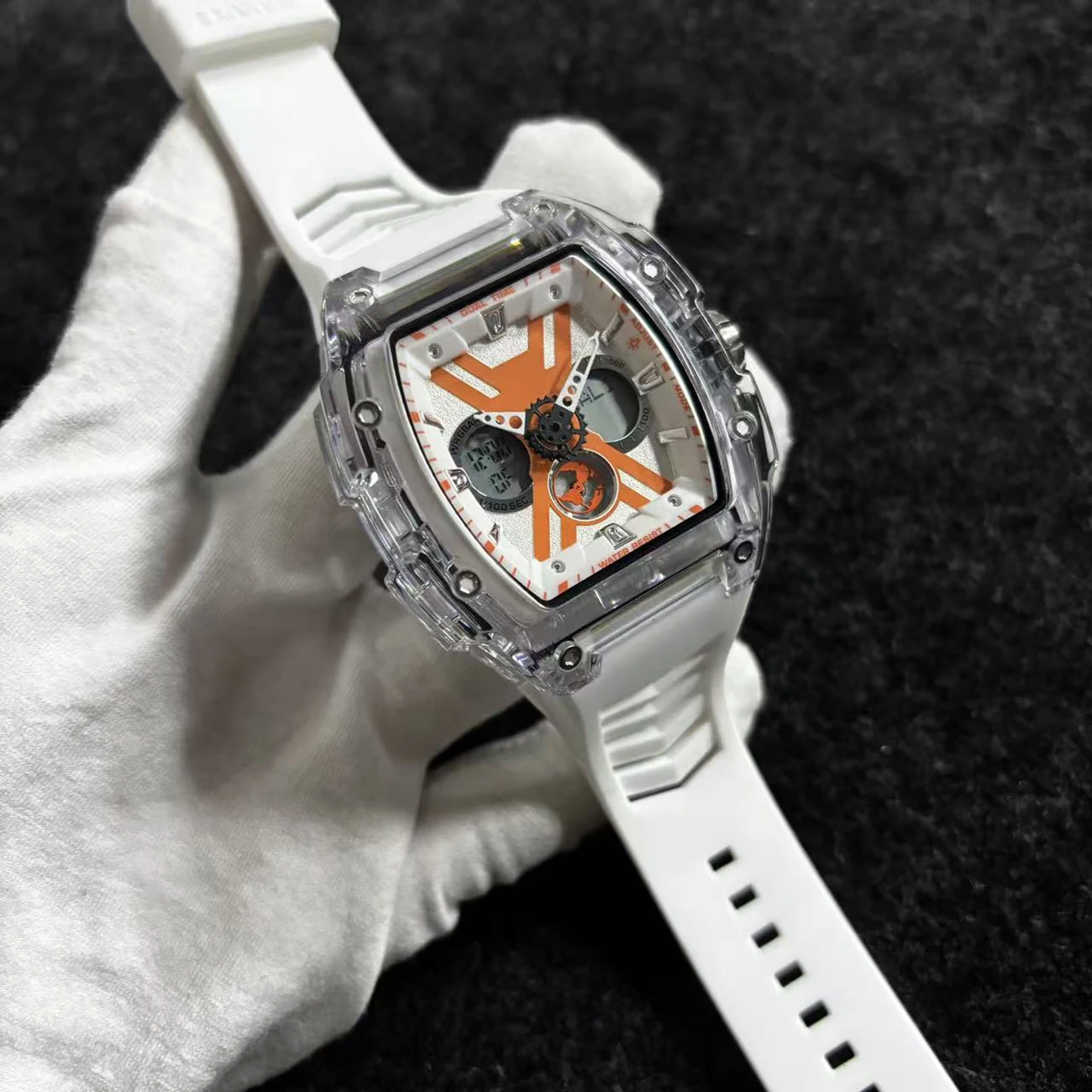 Trendy fashion hollow out design wine barrel shaped men's transparent quartz watch student multifunctional quartz watch
Trendy fashion hollow out design wine barrel shaped men's transparent quartz watch student multifunctional quartz watch