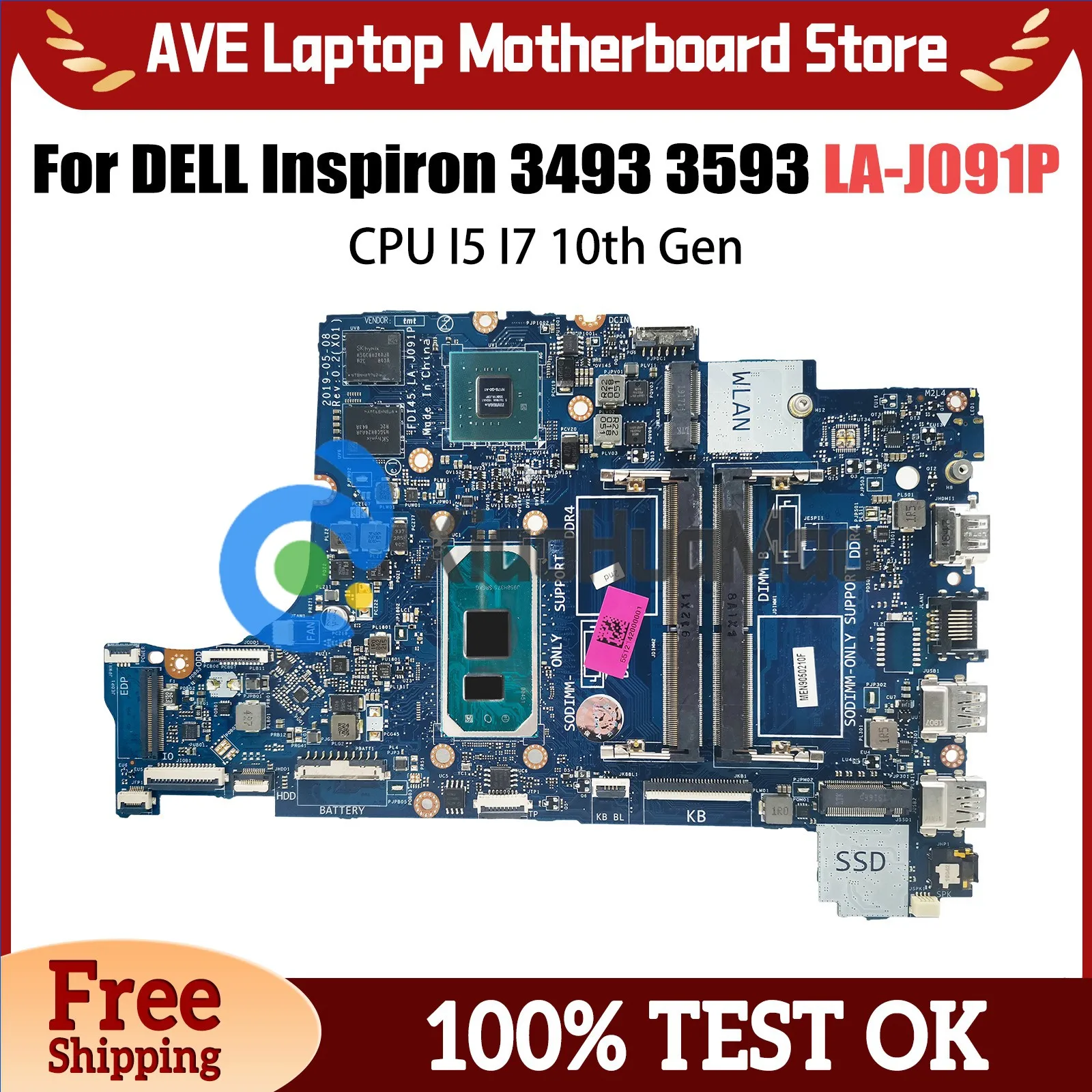 LA-J091P Mainboard For DELL Inspiron 3493 3593 3793 5493 Laptop Motherboard CN-035VMP CN-0N18YD With CPU I5 I7 10th Gen
LA-J091P Mainboard For DELL Inspiron 3493 3593 3793 5493 Laptop Motherboard CN-035VMP CN-0N18YD With CPU I5 I7 10th Gen