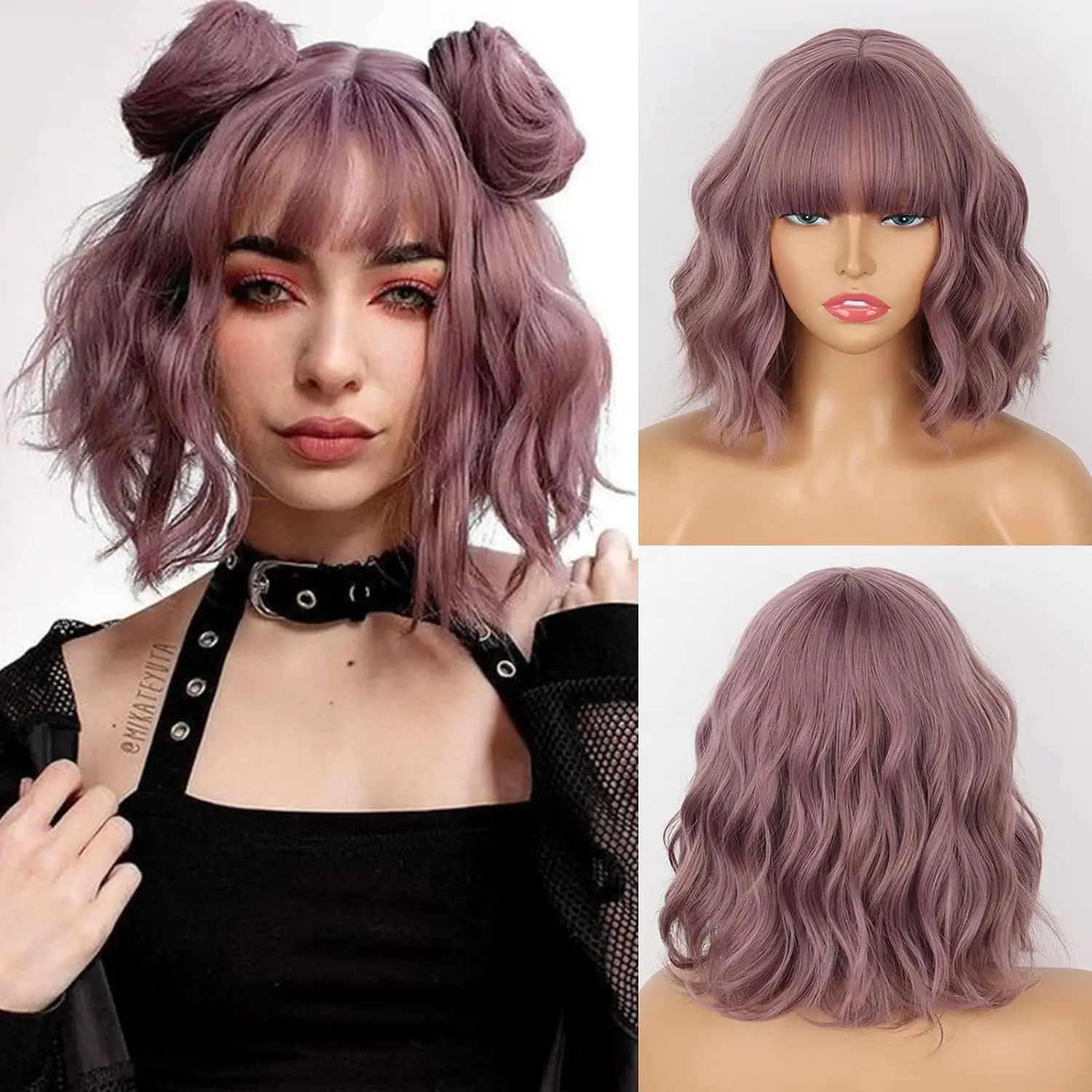 Women's Short Wavy Wig, Synthetic Cute Purple Wavy Wig with Bangs, Natural Curly Synthetic Women's Bob Wig
Women's Short Wavy Wig, Synthetic Cute Purple Wavy Wig with Bangs, Natural Curly Synthetic Women's Bob Wig