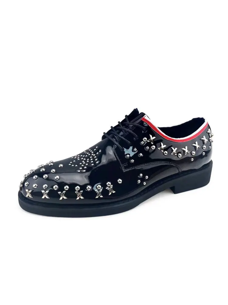 Derby Shoes Men's British Style Bright Black Cowhide Leather Rivet Men's Shoes New Fashionable Men's Handmade Leather Shoes
Derby Shoes Men's British Style Bright Black Cowhide Leather Rivet Men's Shoes New Fashionable Men's Handmade Leather Shoes