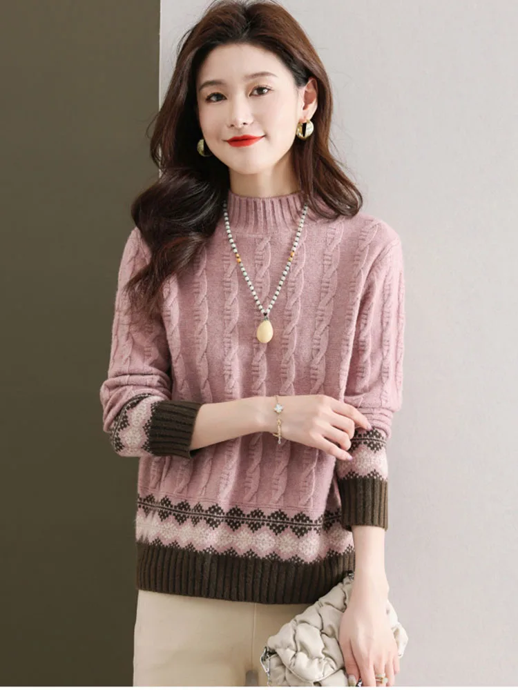 Half High Collar Warm Knitted Sweater Women's Casual Baggy Soft Jumpers Diamond Grid Pattern Korean Fashion Knitwear Pullovers
Half High Collar Warm Knitted Sweater Women's Casual Baggy Soft Jumpers Diamond Grid Pattern Korean Fashion Knitwear Pullovers