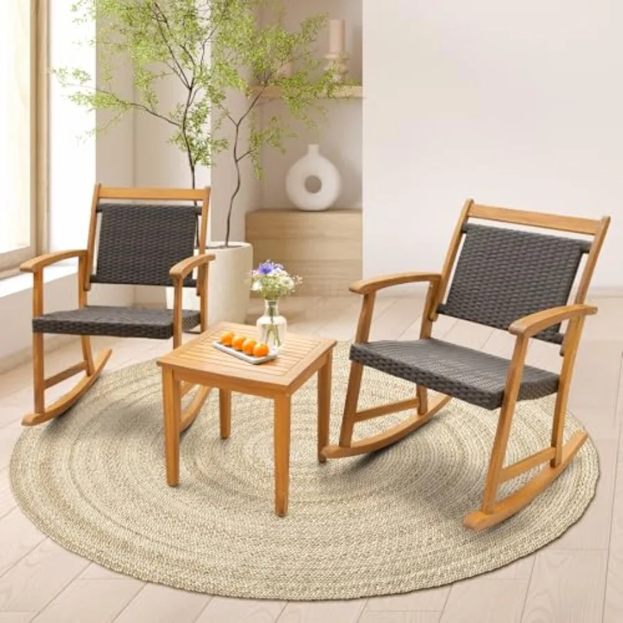 Solid Wood Wicker Rocking Chairs Set of 2 with End Table
Solid Wood Wicker Rocking Chairs Set of 2 with End Table