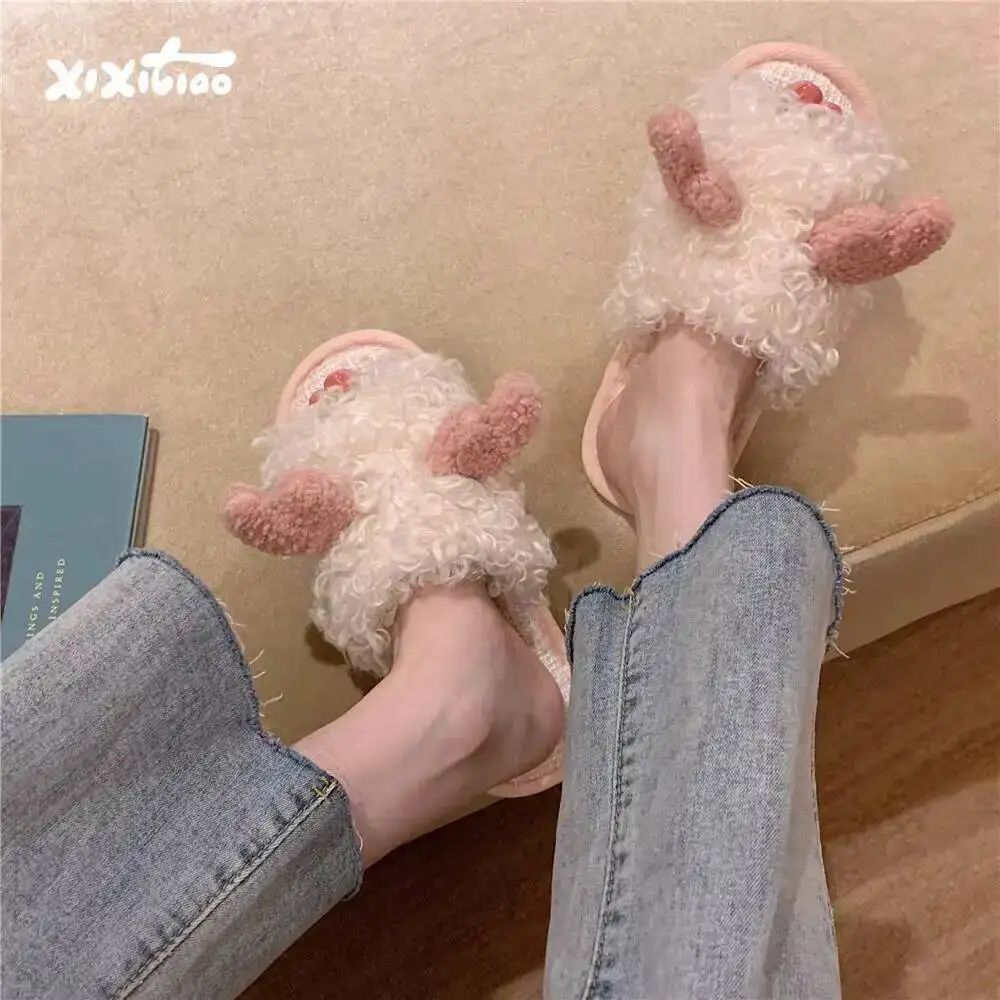 Cute Antler Furry One Strap Home Slippers Women's Autumn Winter Indoor Household Fashion Anti Slip Home Warm Cotton Slippers
Cute Antler Furry One Strap Home Slippers Women's Autumn Winter Indoor Household Fashion Anti Slip Home Warm Cotton Slippers