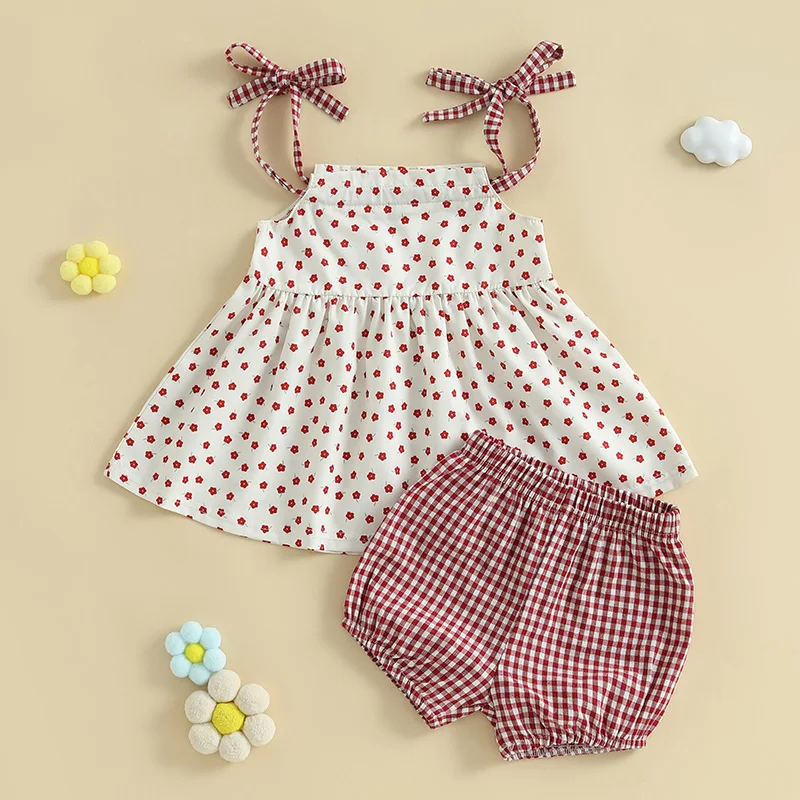 BeQeuewll Baby Girl Summer Clothes Sleevleless Floral Print Tie-up Spaghetti Strap Cami Tops + Plaid Shorts Children Outfits Set
BeQeuewll Baby Girl Summer Clothes Sleevleless Floral Print Tie-up Spaghetti Strap Cami Tops + Plaid Shorts Children Outfits Set