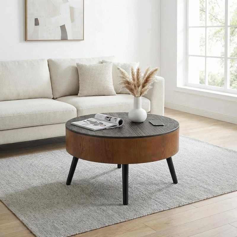 31.5-inch Round Mid-Century Modern Wooden Coffee Table with Storage, 4-Leg Design, 18-inch Height, Brown and Black Finish
31.5-inch Round Mid-Century Modern Wooden Coffee Table with Storage, 4-Leg Design, 18-inch Height, Brown and Black Finish