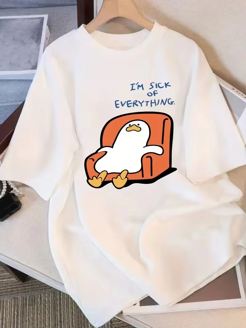 I'm Tired of All The Lazy Duck Printed T-shirts, Cute Cartoon Ducks Relaxing on The Sofa, Patterned Printed Pure Cotton T-shirts
I'm Tired of All The Lazy Duck Printed T-shirts, Cute Cartoon Ducks Relaxing on The Sofa, Patterned Printed Pure Cotton T-shirts