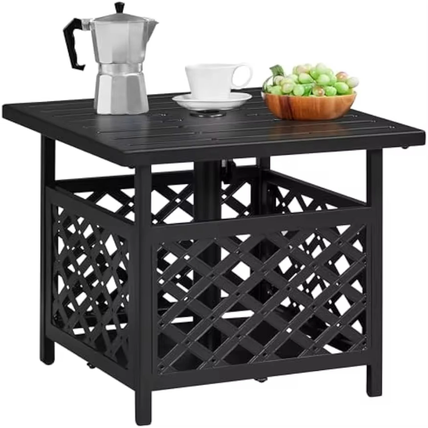 Outdoor Side Table with Umbrella Hole, Outdoor Base Metal Patio Side Coffee Table End Table Garden, Pool, Deck
Outdoor Side Table with Umbrella Hole, Outdoor Base Metal Patio Side Coffee Table End Table Garden, Pool, Deck