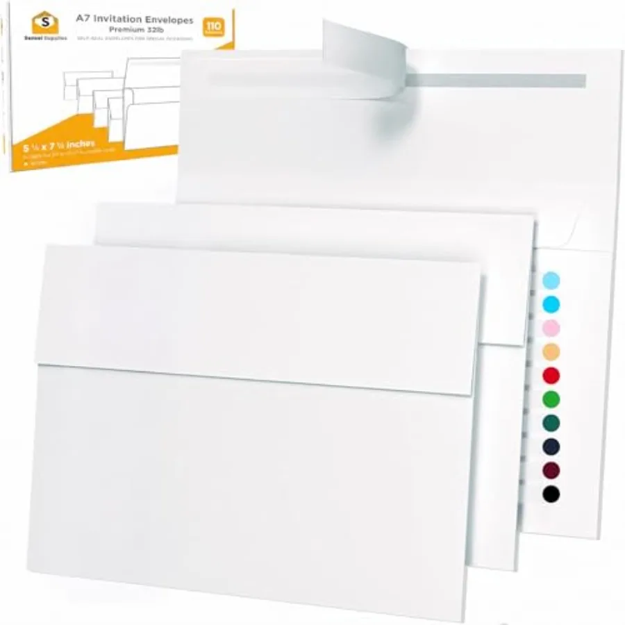 5x7 Envelopes for Invitations - 110 White Envelopes for 5x7 Cards - A7 - 5 ¼ x 7 ¼ inches - Perfect for Weddings, Graduation, B
5x7 Envelopes for Invitations - 110 White Envelopes for 5x7 Cards - A7 - 5 ¼ x 7 ¼ inches - Perfect for Weddings, Graduation, B