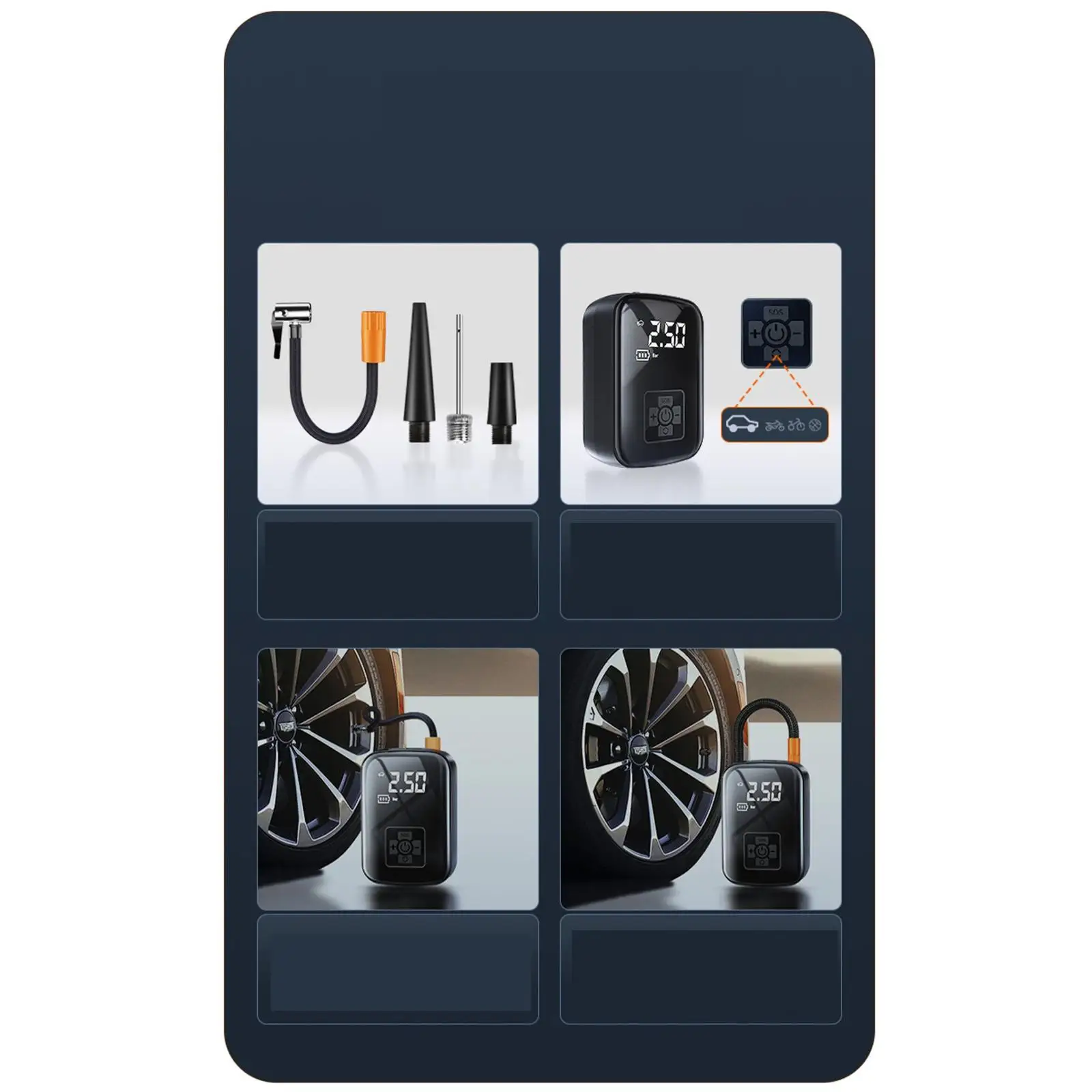 Car Auto Tire Digital Cordless Air Compressor Tire Inflator 150PSI 3600mAh Battery for Car Motorcycles Lightweight
Car Auto Tire Digital Cordless Air Compressor Tire Inflator 150PSI 3600mAh Battery for Car Motorcycles Lightweight