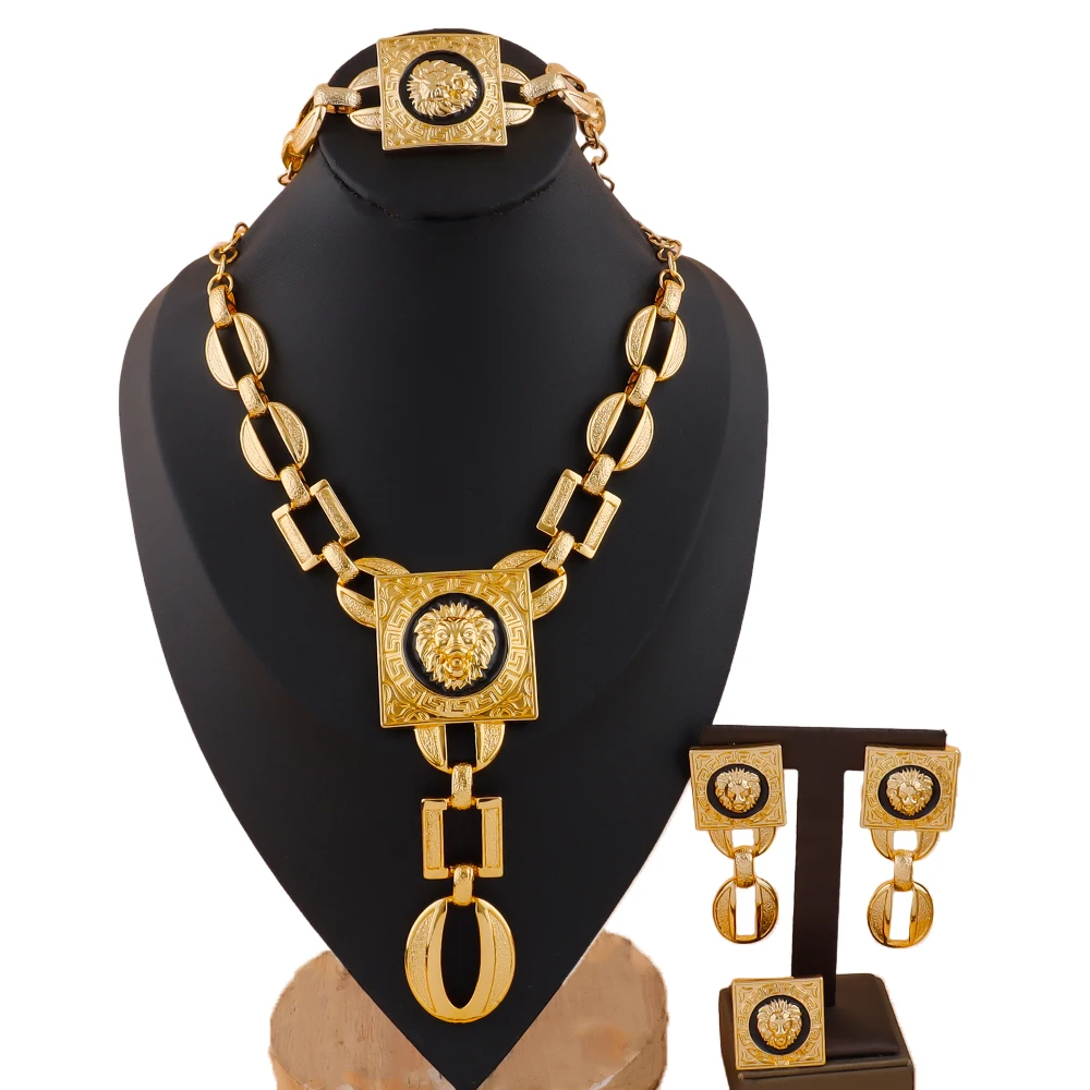 African Dubai Jewelry 4-Piece Lion-Design Set for Women Necklace Earrings Bracelet and Ring Perfect for Weddings Wholesale
African Dubai Jewelry 4-Piece Lion-Design Set for Women Necklace Earrings Bracelet and Ring Perfect for Weddings Wholesale